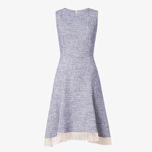 M.M. LaFleur Lindsay Boucle Fringe Hem Fit Flare Dress Blue Womens 10